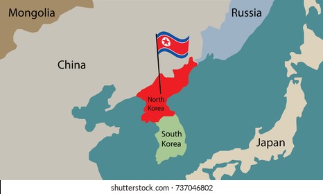 Mapa de Corea del Norte con la bandera de Corea 