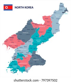 North Korea map and flag - High Detailed Vector Illustration