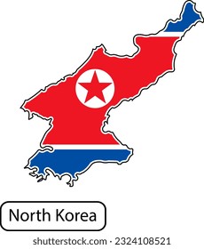 Mapa de corea del norte con bandera dentro. Ilustración vectorial aislada en fondo blanco.