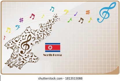 North Korea map flag made from music notes. 