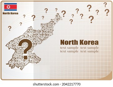 Nordkorea Kartenflagge aus Fragezeichen.