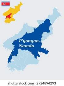 Mapa de Corea del Norte con bandera - Provincia del Sur, Río Taedong y Vector Pyongsong Outline.earth
