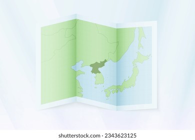 North Korea map, folded paper with North Korea map. Vector illustration.