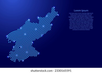 North Korea map from futuristic concentric blue circles and glowing stars for banner, poster, greeting card