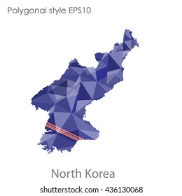 North Korea map in geometric polygonal style.Abstract gems triangle,modern design background. Vector illustration EPS10