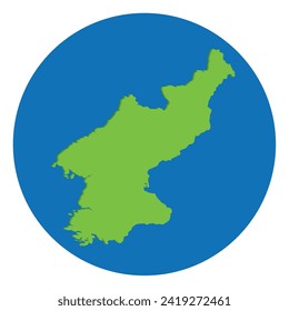 North Korea map. Map of North Korea in green color in globe design with blue circle color.