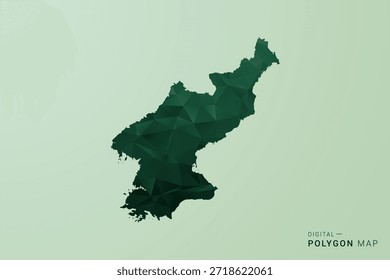 Mapa da Coreia do Norte - Ilustração do vetor estilo polígono verde, baixo projeto geométrico poly com silhueta limpa no fundo verde macio.