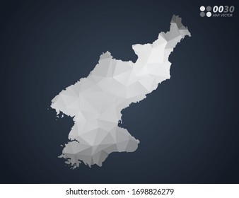 North Korea map grey polygon red triangle mosaic with dark background. style gradient vector.