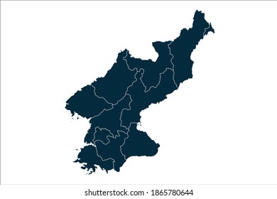 mapa de Corea del Norte alto detallado sobre fondo blanco.