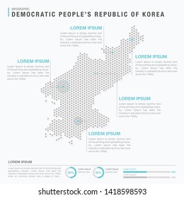 North Korea map infographics with abstract pixelated dot pattern on white background. Stylized map concept with elementsl. - Vector illustration