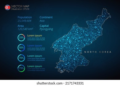 North Korea map infographics vector template with abstract geometric mesh polygonal light concept on blue background. Template for diagram, graph, presentation and chart.