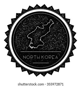 North Korea Map Label with Retro Vintage Styled Design. Hipster grungy insignia vector illustration