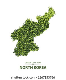 North korea map made up of green leaf on white background vector  illustration of a forest is conceptual of the global green environmental issues worldwide