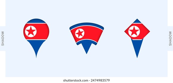 Conjunto de marcadores de mapa de Corea del Norte. Perfecto para proyectos relacionados con Corea del Norte, viajes, geografía y representación internacional. Vector colección.