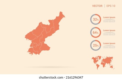 Corea del Norte mapea un vector infográfico abstracto de naranja.