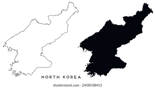 North Korea map outlined and black vector set