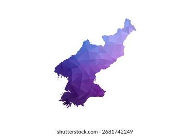 North Korea Map - Polygon Style Vector Illustration in Blue and Purple Gradient, Low Poly Geometric Design, Isolated on White Background, Ideal for Infographics and Learning Materials.