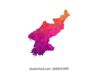 Mapa de Corea del Norte - Ilustración vectorial de estilo polígono en degradado naranja y rosa, diseño geométrico de bajo poli, aislado sobre fondo blanco para infografías y Educación.