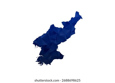 Nordkorea-Karte - Vektorgrafik im Polygonstil in dunkelblauem Farbverlauf, geometrisches Design mit niedrigem Poly, einzeln auf weißem Hintergrund für Infografiken und Bildung.