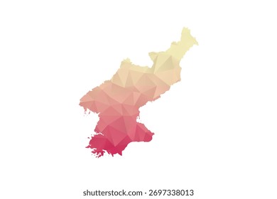 Mapa de Corea del Norte - Ilustración vectorial de estilo polígono en melocotón y degradado rosa, diseño geométrico de bajo poli, aislado sobre fondo blanco para infografías y proyectos.