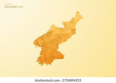 Mapa de Corea del Norte - Ilustración vectorial de estilo polígono en diseño geométrico de bajo poli amarillo y naranja, silueta mínima moderna, aislada para infografía.