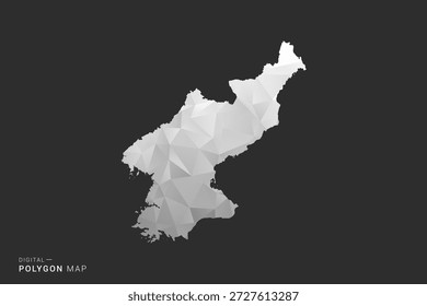 Mapa de Corea del Norte - Ilustración vectorial de estilo polígono en diseño geométrico de bajo poli negro, gris y blanco, silueta mínima, aislado para infografía.