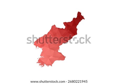 North Korea Map - Polygon Style Vector Illustration in Red Gradient, Low Poly Geometric Design, Isolated on White Background, Perfect for Infographics, Reports, and Educational Materials.