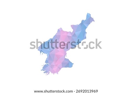 North Korea Map - Polygon Style Vector Illustration in Pastel Blue and Pink Gradient, Low Poly Geometric Design, Isolated on White Background for Infographics and Education.