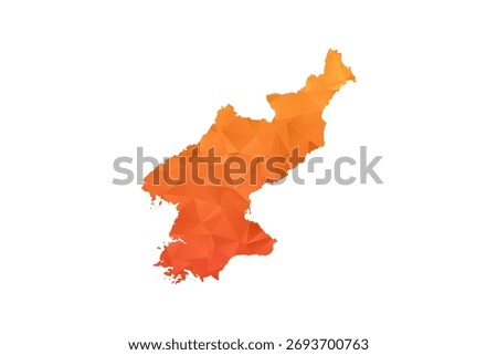 North Korea Map - Polygon Style Vector Illustration in Orange Gradient, Low Poly Geometric Design, Isolated on White Background for Infographics and Education.