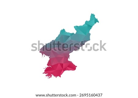North Korea Map - Polygon Style Vector Illustration in Teal and Red Gradient, Low Poly Geometric Design, Isolated on White Background for Infographics and Education.