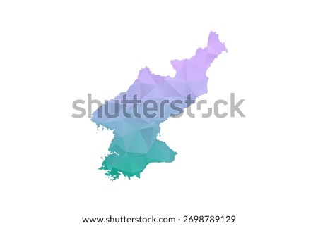 North Korea Map Polygon Style Vector Illustration in Purple and Cyan Gradient, Low Poly Geometric Design, Isolated on White Background for Infographics and Projects.