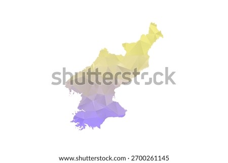 North Korea Map - Polygon Style Vector Illustration in Yellow and Lavender Gradient, Low Poly Geometric Design, Isolated on White Background for Infographics and Projects
