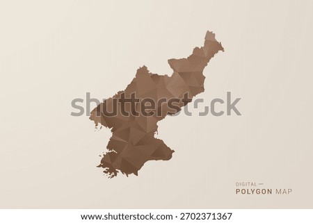 North Korea Map - Polygon Style Vector Illustration in Brown Gradient, Low Poly Geometric Design, Isolated on Beige Background for Infographics and Decoration.