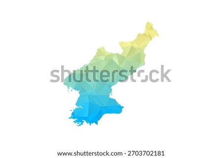 North Korea Map - Polygon Style Vector Illustration in Blue and Yellow Gradient, Low Poly Geometric Design, Isolated on White Background for Infographics and Projects.