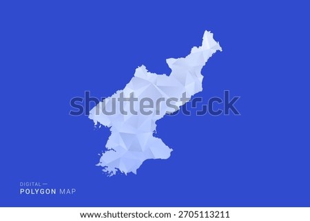 North Korea Map - Polygon Style Vector Illustration in Blue and White Gradient, Low Poly Geometric Design, Isolated on Solid Background for Infographics and Digital Use.