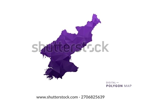 North Korea Map - Polygon Style Vector Illustration in Deep Purple Gradient, Low Poly Geometric Design, Isolated on White Background for Infographics and Digital Use.