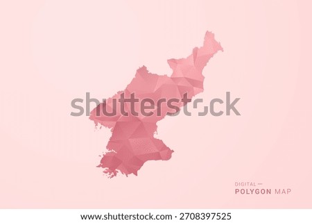North Korea Map - Polygon Style Vector Illustration in Soft Pink Valentine Theme, Low Poly Geometric Design, Isolated on Pastel Background.