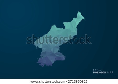 North Korea Map - Polygon Style Vector Illustration with Teal Blue Gradient, Low Poly Geometric Design, Digital and Technology Inspired, Clean Silhouette on Dark Background.