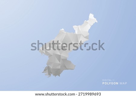 North Korea Map - polygon style vector illustration in gray, white and blue tone, low-poly geometric design, minimal silhouette, suitable for infographic and modern design.