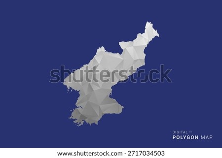 North Korea Map - Polygon White and Black map Style Vector Illustration, Low Poly Geometric Design, Isolated on blue Background.
