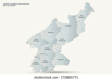Nordkorea Karte. Nordkorea Provinzen mit Namen Vektorkarte. detaillierte koreanische Halbinsel.