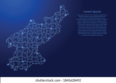 Nordkorea Karte aus rätselhaften blauen Linien und leuchtenden Weltraumsterne Teile mosaik Gitter. Vektorgrafik.