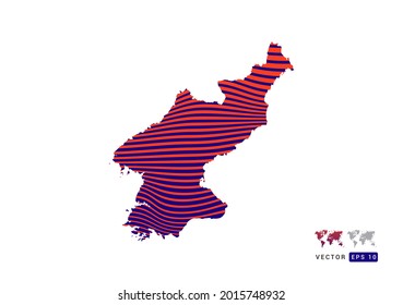 North Korea map red and blue of abstract with dynamic waves vector.