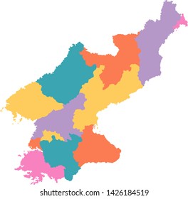 north korea map with regions vector flat illustration on white background
