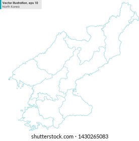 north korea map with regions vector line illustration on white background