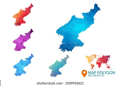 North Korea Map - Set of geometric rumpled triangular low poly style gradient graphic background , Map world polygonal design for your . Vector illustration eps 10.