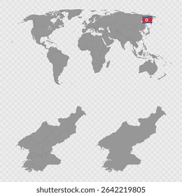 North Korea Map Set with World Location.