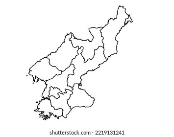 North Korea Map shadow in minimal line outline thin shape isolated vector illustration