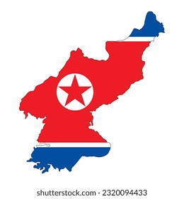 North Korea map silhouette with flag isolated on white background