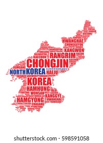 North Korea map silhouette vector tag cloud